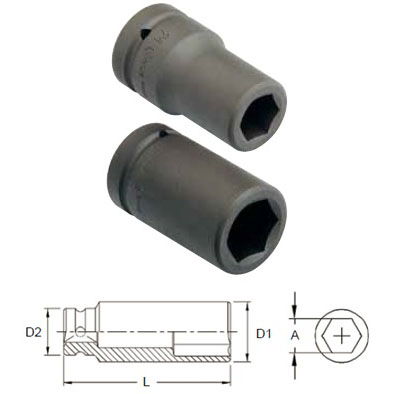 Genius Tools 849524 1"-os 6 lapú gépi dugókulcs fej, hosszított kivitel, 24 mm termék fő termékképe